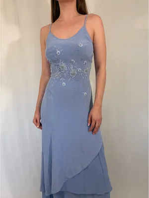 Beaded Embroidered Powder Blue Vintage Evening Dress thumbnail 4