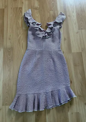WAYF Dorian Gingham Ruffled Asymmetrical Hem Mini Dress thumbnail 1