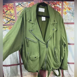 Free People Rebel Knit Oversized Moto Jacket - Green - size XL thumbnail 8