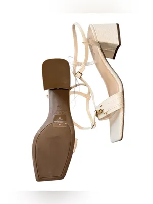 NEW Guess Off White Square Toe Chain Sandals T-Strap Heeled Mules with Gold thumbnail 4
