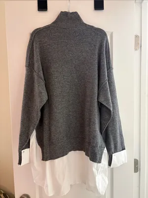 Zara Combination Poplin Knot Sweater NWT Large thumbnail 10