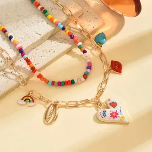 😍😍😍BOGOHO 😍😍😍Multicolor Heart Pendant Necklace Set Gold thumbnail 4