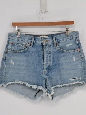 AGOLDE Parker Cut Off Denim Shorts Light Wash Distressed High Rise 27 thumbnail 2