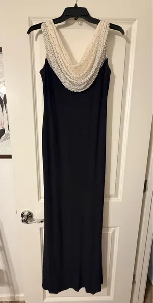 Cache Black Maxi Dress with Cream Beaded Draped Neckline thumbnail 5