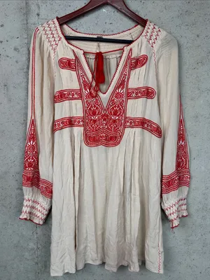Free People Wind Willow Boho Tunic Dress Cottagecore Peasant Beige Womens XS thumbnail 2