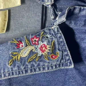 Vintage Bobbie Brooks Blue Denim Short-Sleeve Shirt with Embroidered Collar, S thumbnail 4