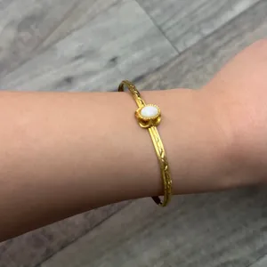 Vintage gold bangle bracelet with stone thumbnail 1