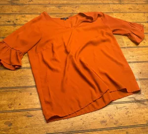 PAPPERMOON Women Orange Ruffle Sleeve V Neck Blouse‎ Top Size M thumbnail 1