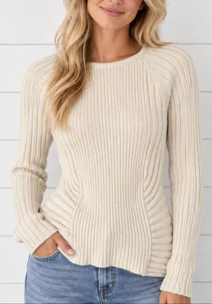 Sundance ribbed off white fitted sweater size xs thumbnail 1
