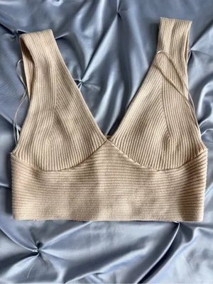 Sincerely Jules Ribbed V-Neck Sweater Tank in Beige thumbnail 3