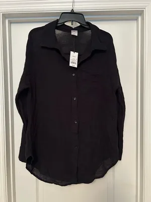 Shade & Shore Black Button Down Front Gauze Cover-Up Shirtdress thumbnail 2