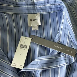 Anthropologie Maeve Button Front Wrap Mini Shirt Dress Pinstripe Large Preppy thumbnail 12