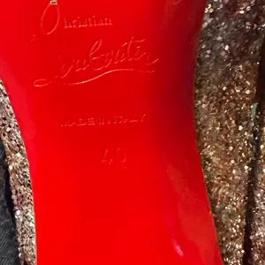 Christian Louboutin Glitter Pointed Pumps with Gold Trim thumbnail 15