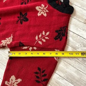 Vtg 90s Sweater‎ Womens Small Red Leaves Scalloped Hem USA Grandmacore Cabincore thumbnail 12