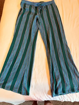 American Eagle Striped Wide Leg Palazzo Pants Green Blue M thumbnail 2
