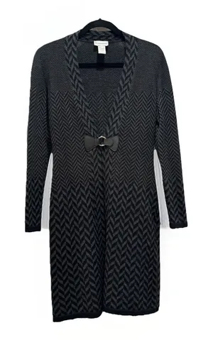 Soft Surroundings Long Sweater Women XS Wool Gray‎ Herringbone Sleek Chic Office thumbnail 1