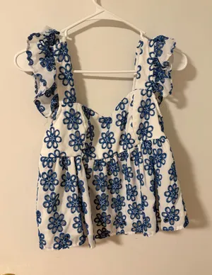 SheIn White and blue flowered top thumbnail 1