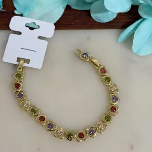 14K Gold Plated XP Heart Tennis Bracelet Cubic Zirconia Crystal 7.5 Inch thumbnail 2