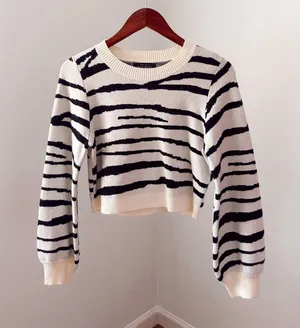Blue Blush Zebra Crop Sweater thumbnail 1