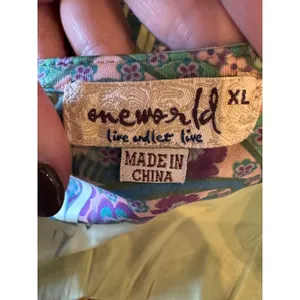 One World Dress Women XL‎ Yellow Green Floral Paisley Maxi Casual Boho Colorful thumbnail 10