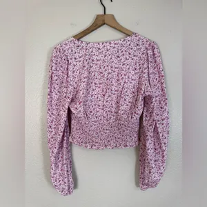 Astr The Label Pink Fuchsia Floral Smocked Lace Blouse size Medium $88 thumbnail 7