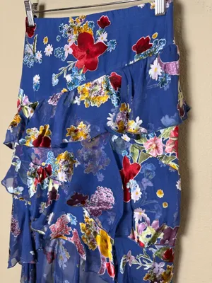 Alice + Olivia Blue Floral Skirt Velvet Burnout Tiered Ruffles Size 0 New NWT thumbnail 5