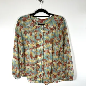 Sundance 100% Silk Deer Print Button Up Blouse Top‎ Blue Size XS Boho Western thumbnail 2