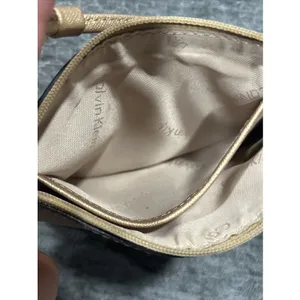 Calvin Klein Saffiano‎ Wristlet Gold Vegan Leather Zip Wallet Pouch Mini Bag thumbnail 6