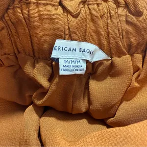 American Eagle Paperbag Pants Womens M Rust Linen Blend High Rise Belted thumbnail 5