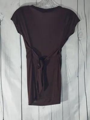 Anxiety Vintage Brown V-Neck Belted Cap Sleeve Y2K 90's Boho Chic Clubwear Top thumbnail 5