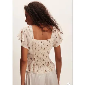 Free People Prairie Field Top Swan Combo NWT Smocked Boho Cottagecore Fairy Sz L thumbnail 2