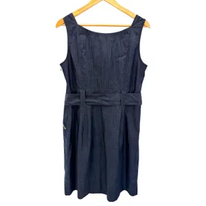 Ann Taylor Womens 12 Dark Wash Denim Belted Sheath Dress Gold Zip Pockets 228683 thumbnail 4