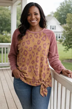 Women's Acting Pro Gold & Burgundy Leopard Print Sweatshirt M thumbnail 1