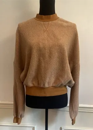 Project Social T Camel Sherpa Mock Neck Sweater Cropped Sweatshirt thumbnail 1