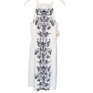 Maison Jules White with Navy Embroidery Sleeveless Midi Dress NEW size Small thumbnail 4