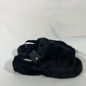 Iman‎ Global Chic Faux Fur Slingback Slipper Women 8 Black New thumbnail 4