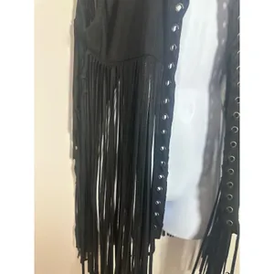 Mark Black Faux Suede Long Fringe Vest Grommet Lace Up XL XXL thumbnail 3
