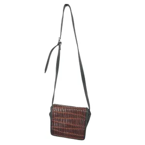 Vintage Paola del Lungo Italy Leather Woven Crossbody Bag Brown Black Purse‎ thumbnail 2