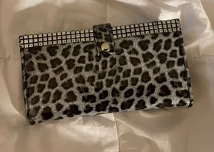 Leopard Print Metallic Clutch Wallet - Silver and Brown thumbnail 1