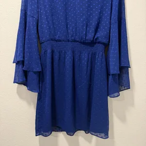 White House Black Market Size-6 Dress Women's Blue‎ Swiss Dot Smocked Waist thumbnail 13