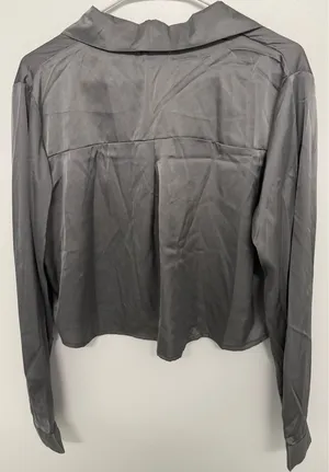Anna Gray Satin Cropped Button-Down Shirt thumbnail 4