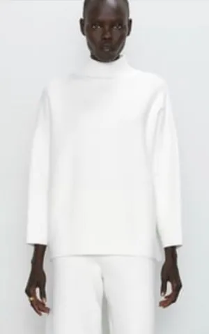 Zara Soft High‎ Neck Sweater in Ivory Size Small thumbnail 1
