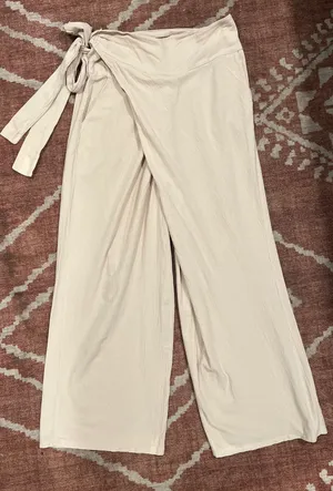Celmia Wrap Front Wide Leg Pants Beige Breathable Cotton Size Large thumbnail 3