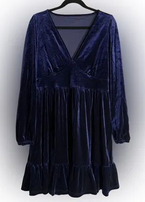 Elegant Deep Twilight Velvet Dress thumbnail 1