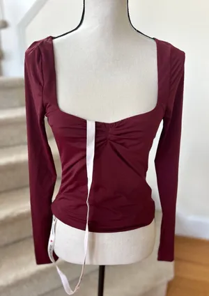 NWT Lucy in the Sky Burgundy Square Neck Long Sleeve Fitted Top thumbnail 1