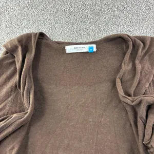 Sparrow Brown‎ Linen Cotton Blend Cardigan Sweater Ruffle Womens M Boho Chic thumbnail 2