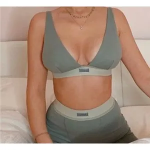 SKIMS‎ Cotton Rib Plunge Bralette Juniper Size 3X green thumbnail 2