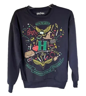 Harry Potter Hogwarts Sweatshirt Navy Women's Size XXS‎ thumbnail 1