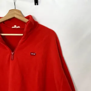 Levi's‎ neon orange red pullover quarter zip sweater women's size large fleece thumbnail 2
