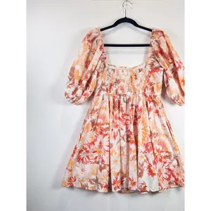 Abercrombie Fitch Mini Dress Beige Emerson Poplin Puffed Boho Medium Petite thumbnail 8